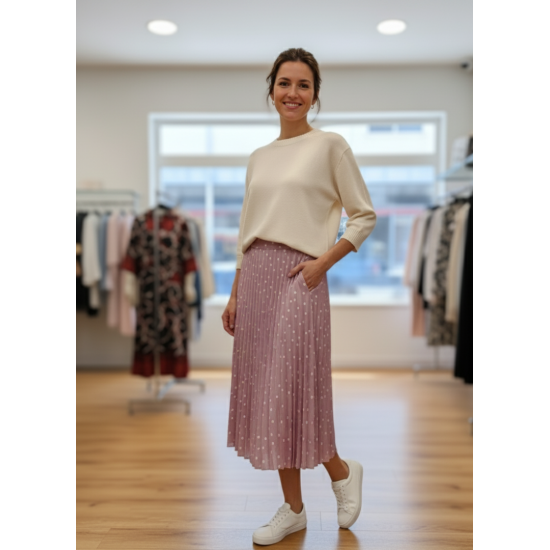 Φούστα πλισέ ροζ με πουά 