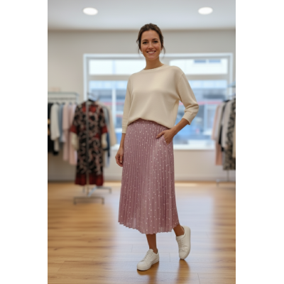 Φούστα πλισέ ροζ με πουά 